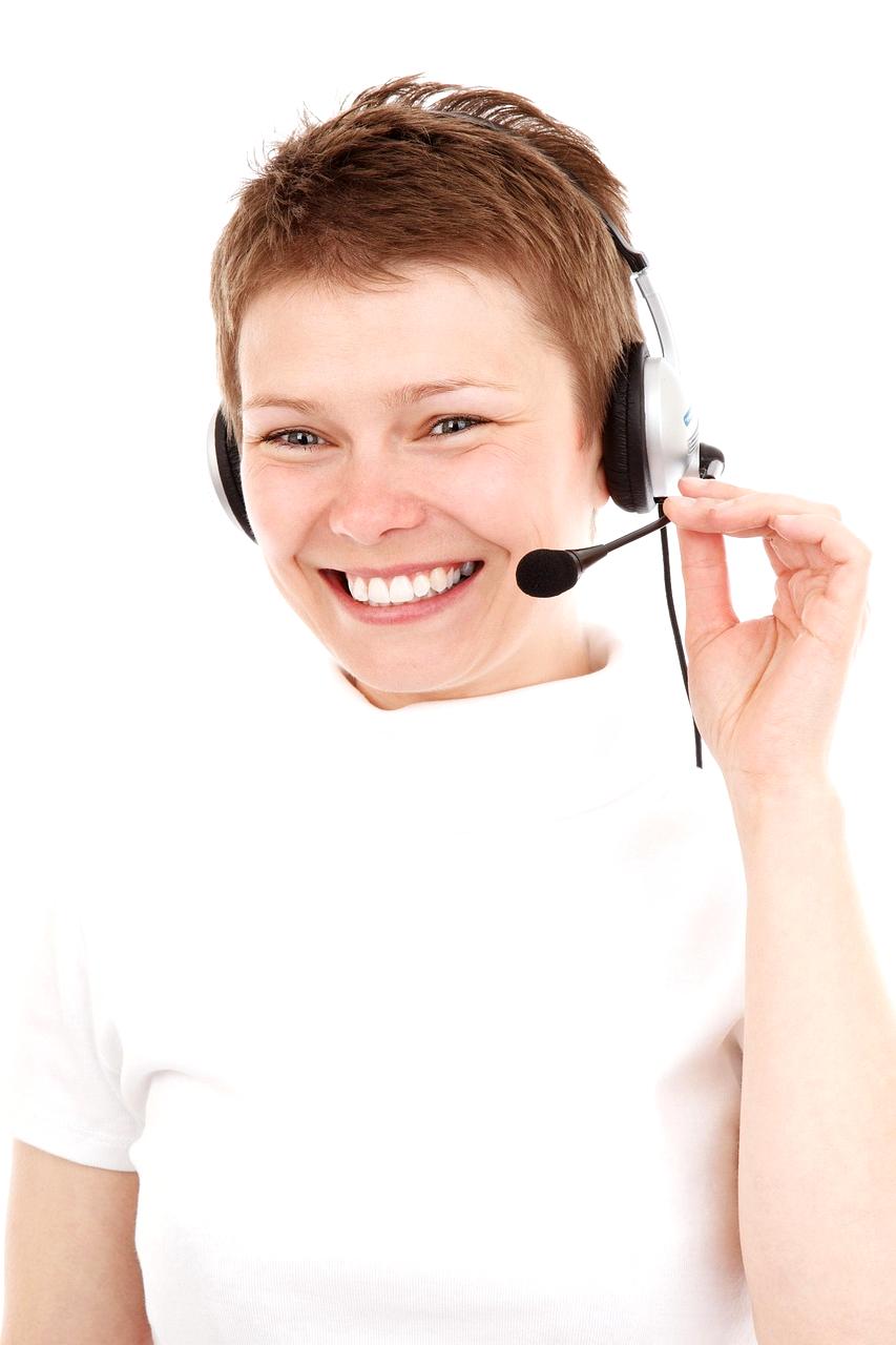 Customer support representative with headset